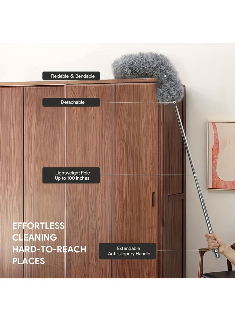 REZAKO Microfiber Feather Duster Extendable with 110 inches Extra Long Pole, Bendable Head & Long Handle Extendable Dusters Washable Feather Dusters for Cleaning Ceiling Fan, High Ceiling, Blinds, Furniture & Car - Image 4