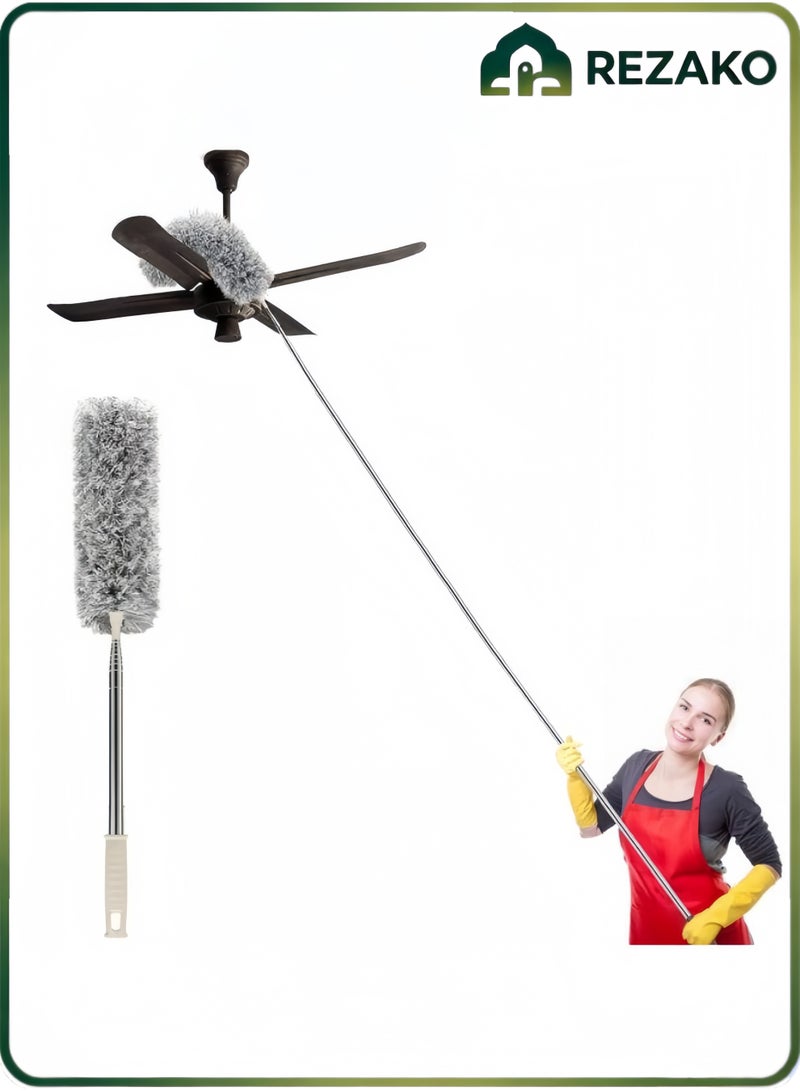 REZAKO Microfiber Feather Duster Extendable with 110 inches Extra Long Pole, Bendable Head & Long Handle Extendable Dusters Washable Feather Dusters for Cleaning Ceiling Fan, High Ceiling, Blinds, Furniture & Car - Image 1