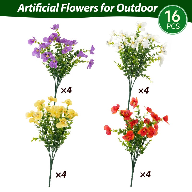 Vemander Artificial Flowers for Outdoor, UV Resistant Fake Silk Pansies Flowers, Realistic Faux Plants for Outside Indoor Porch Patio Window Box Planter Home Decor (16, Yellow Purple White Red) - Image 2