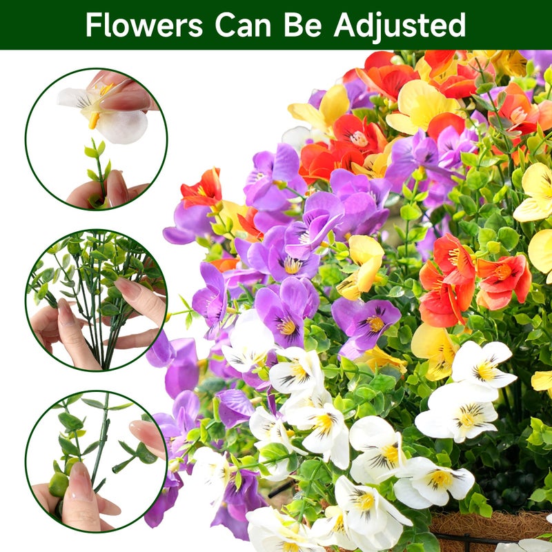 Vemander Artificial Flowers for Outdoor, UV Resistant Fake Silk Pansies Flowers, Realistic Faux Plants for Outside Indoor Porch Patio Window Box Planter Home Decor (16, Yellow Purple White Red) - Image 3