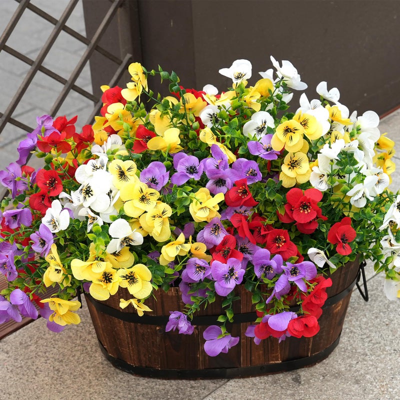 Vemander Artificial Flowers for Outdoor, UV Resistant Fake Silk Pansies Flowers, Realistic Faux Plants for Outside Indoor Porch Patio Window Box Planter Home Decor (16, Yellow Purple White Red) - Image 1