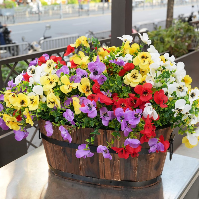 Vemander Artificial Flowers for Outdoor, UV Resistant Fake Silk Pansies Flowers, Realistic Faux Plants for Outside Indoor Porch Patio Window Box Planter Home Decor (16, Yellow Purple White Red) - Image 4