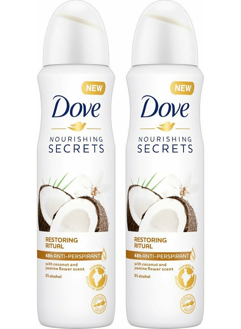 دوف مزيل عرق برائحة جوز الهند والياسمين من نوريشينج سيكريتس، ​​عبوة من قطعتين، 250 مل - Image 1