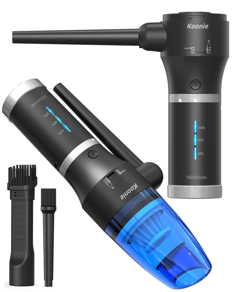 Koonie Compressed Air Duster,Koonie 15000mAh Cordless Air Duster&Vacuum 2 in 1 Powerful 77000RPM/11000PA 2 Speeds Electric Air Duster with Detachable Battery,for Computer/Keyboard,Car,Electronics - Image 1