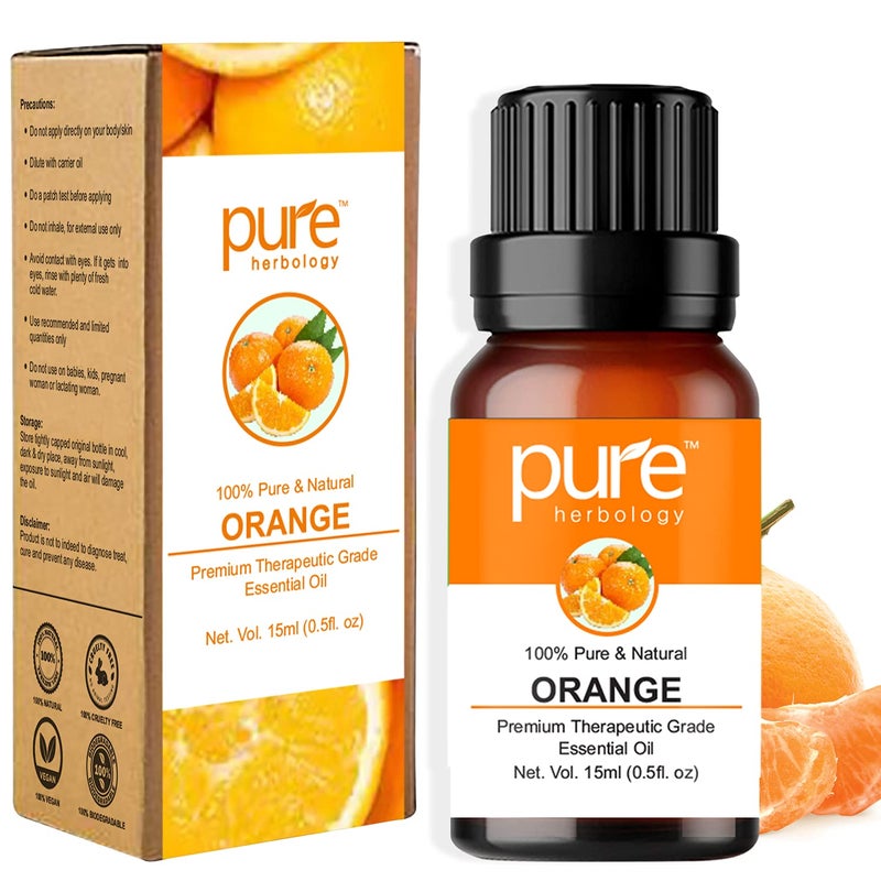 Pure Herbology Pure Herbology Orange Essential Oil Pure Natural Undiluted Therapeutic Grade for Skin Hair Body Face and Good Vibes 15ml - Image 1