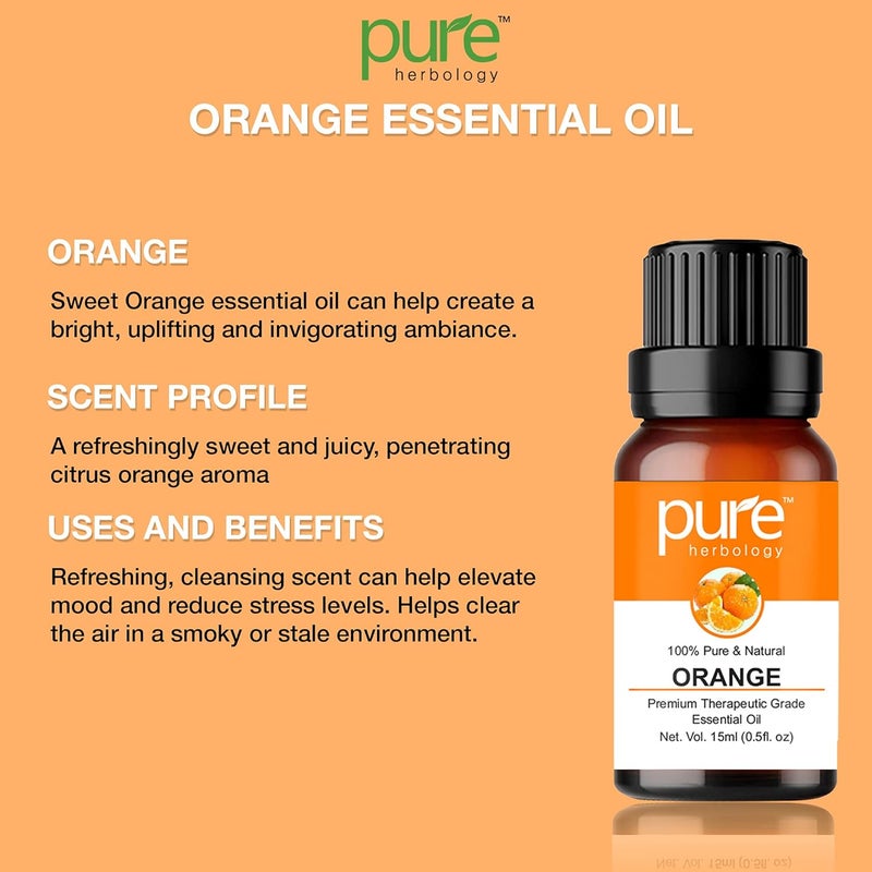 Pure Herbology Pure Herbology Orange Essential Oil Pure Natural Undiluted Therapeutic Grade for Skin Hair Body Face and Good Vibes 15ml - Image 3