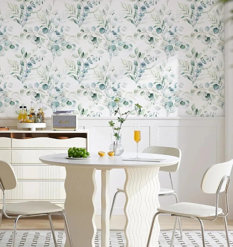 Jig-Tik Contact Paper Waterproof PVC Wallpapers Roll Embossed Europe Style Nordic 3D Sculpture Flower Wall Covering Modern Wall Décor(45 * 300) (1, White Black) (1, Green Floral) - Image 4