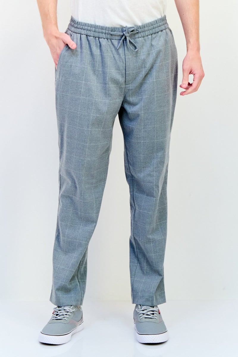 Celio Men Jogger Fit Checkered Straight Pants, Grey  - Image 1