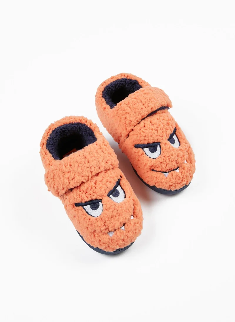 Zippy Plush Slippers for Boys 'Monsters', Orange/Dark Blue
