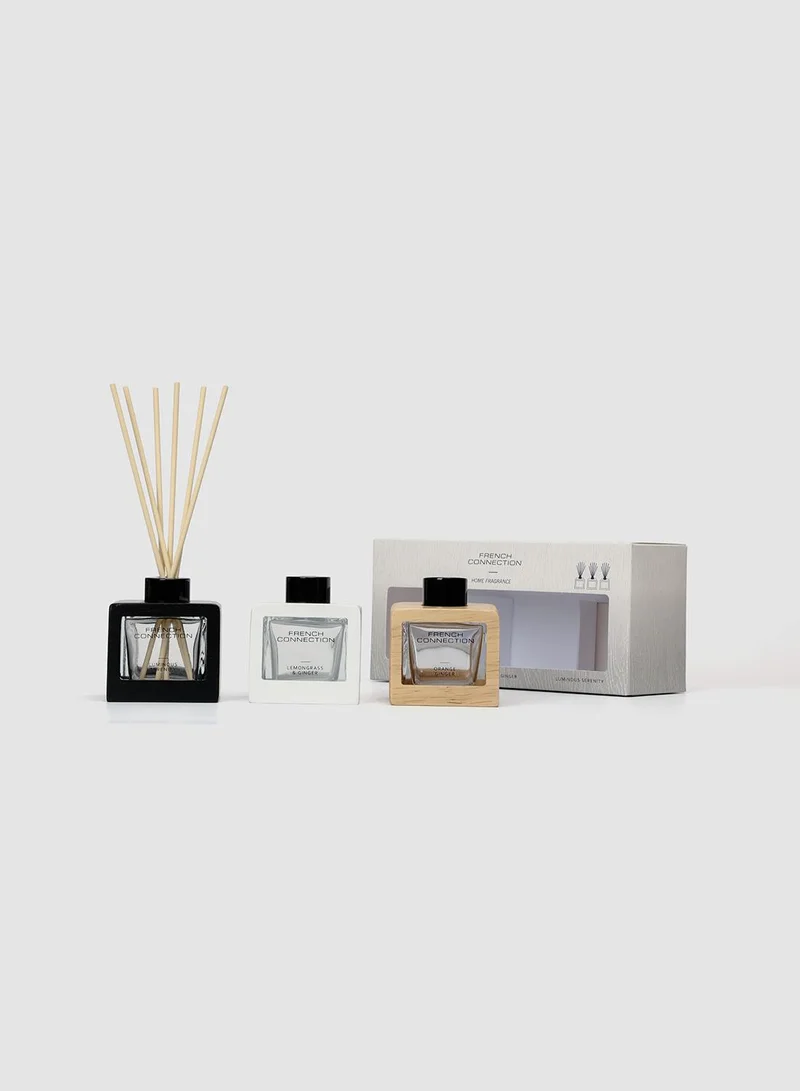 French Connection Wooden Surround Detail Trio of Reed Diffuser Gift Set 3 X 50ML