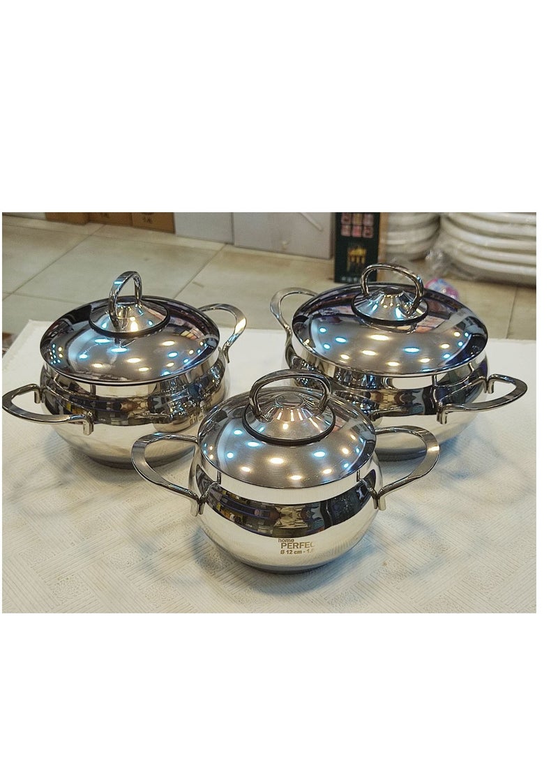 ماركة غير محددة - طقم حلل استلس تركى perfect بومبيه ٣قطعه حلهمقاس١٦ سم مقاس ١٤سم مقاس ١٢ سم - Image 1