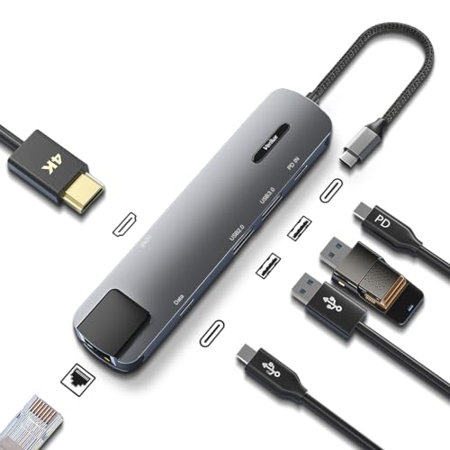 Verilux® USB C Hub with Ethernet 6 in 1 USB Type C Hub with 4K HDMI Converter, PD 100W Charging Port, Multi USB Port for Laptop with USB Hub 3.0 and 2.0 for MacBook Air M1 Pro, iPhone 15 Max Pro Plus - Image 1