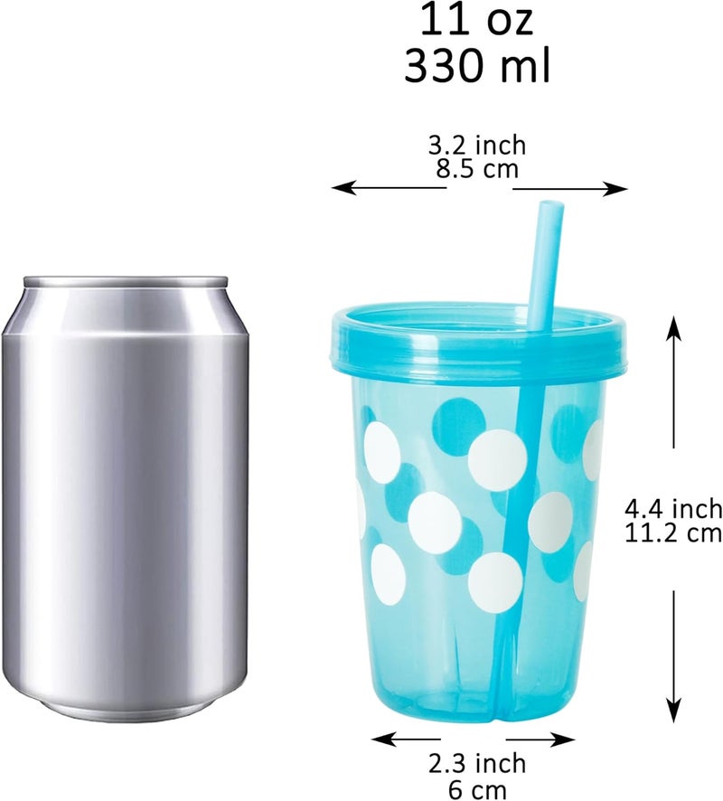 Youngever 7 Sets 11 Ounce Plastic Kids Cups with Lids and Straws 7 Pack Reusable Toddler Cups with Straws in 7 Assorted Colors Polka - Image 3