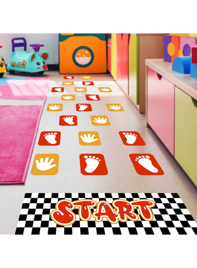 Footprints and Palm Grid Floor Sticker Wall Sticker Colorful Feet Jigsaw Hopscotch Game Sticker DIY Art Floor Corridor Wallpaper Decoration for Children's Bedroom Kindergarten Classroom - Image 1