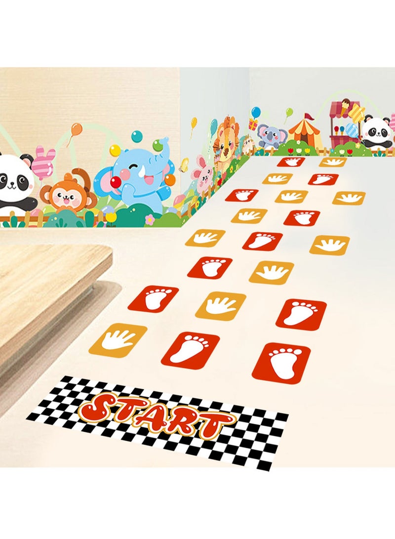 Footprints and Palm Grid Floor Sticker Wall Sticker Colorful Feet Jigsaw Hopscotch Game Sticker DIY Art Floor Corridor Wallpaper Decoration for Children's Bedroom Kindergarten Classroom - Image 2