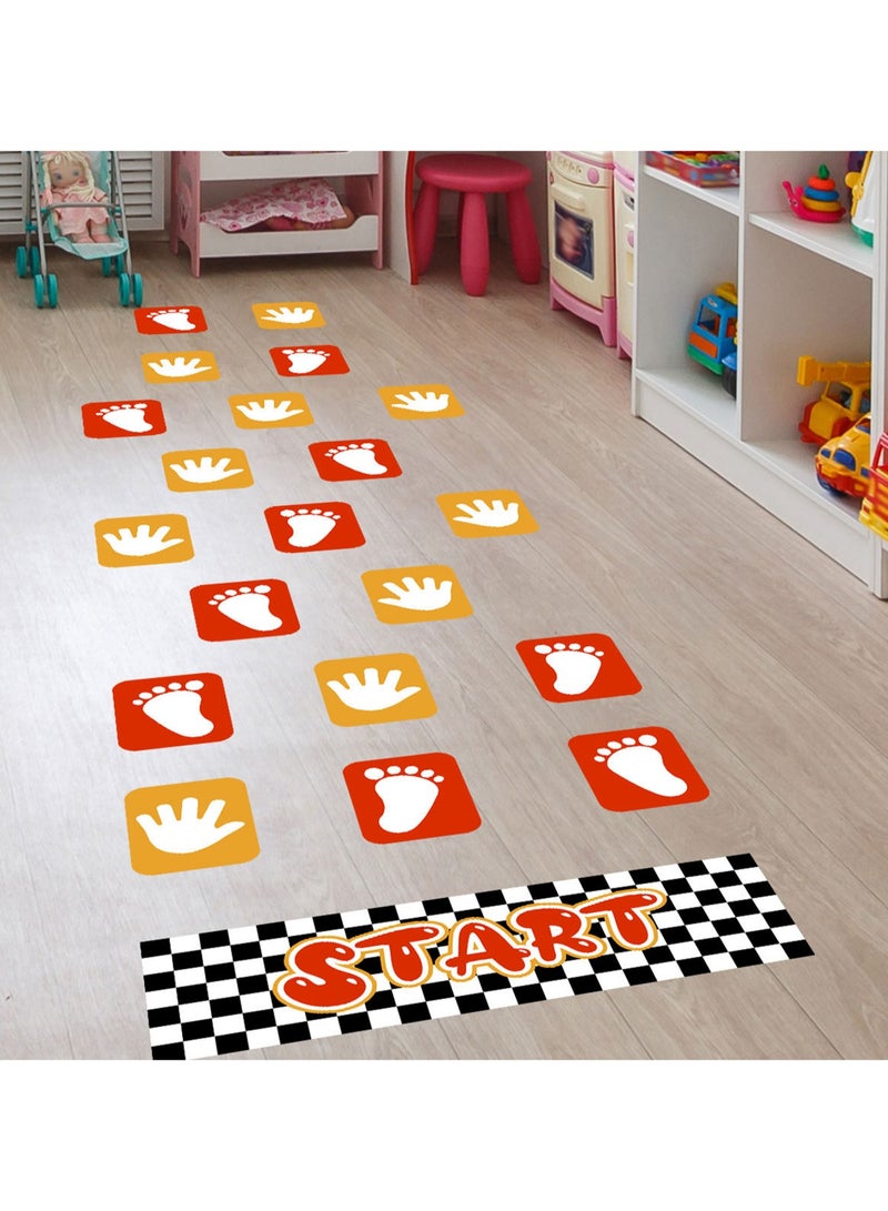 Footprints and Palm Grid Floor Sticker Wall Sticker Colorful Feet Jigsaw Hopscotch Game Sticker DIY Art Floor Corridor Wallpaper Decoration for Children's Bedroom Kindergarten Classroom - Image 3