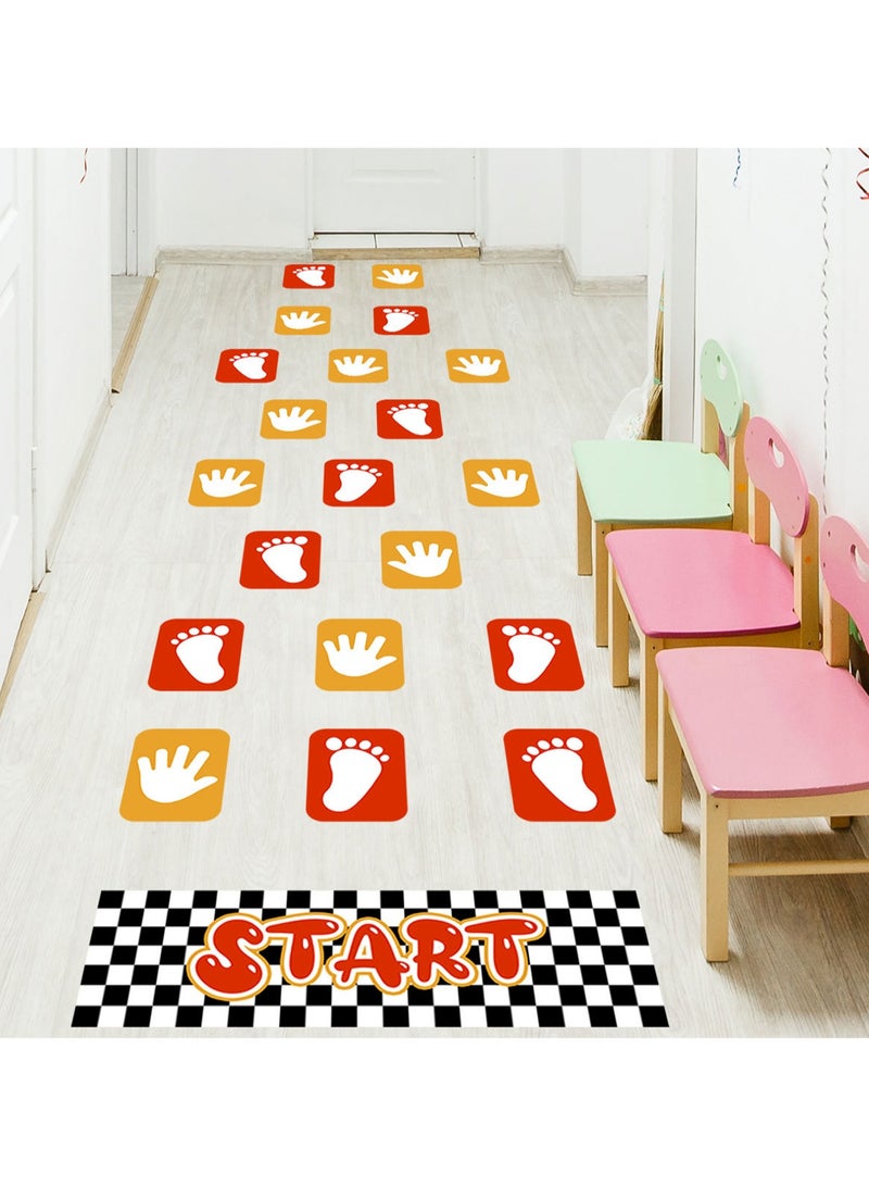 Footprints and Palm Grid Floor Sticker Wall Sticker Colorful Feet Jigsaw Hopscotch Game Sticker DIY Art Floor Corridor Wallpaper Decoration for Children's Bedroom Kindergarten Classroom - Image 4