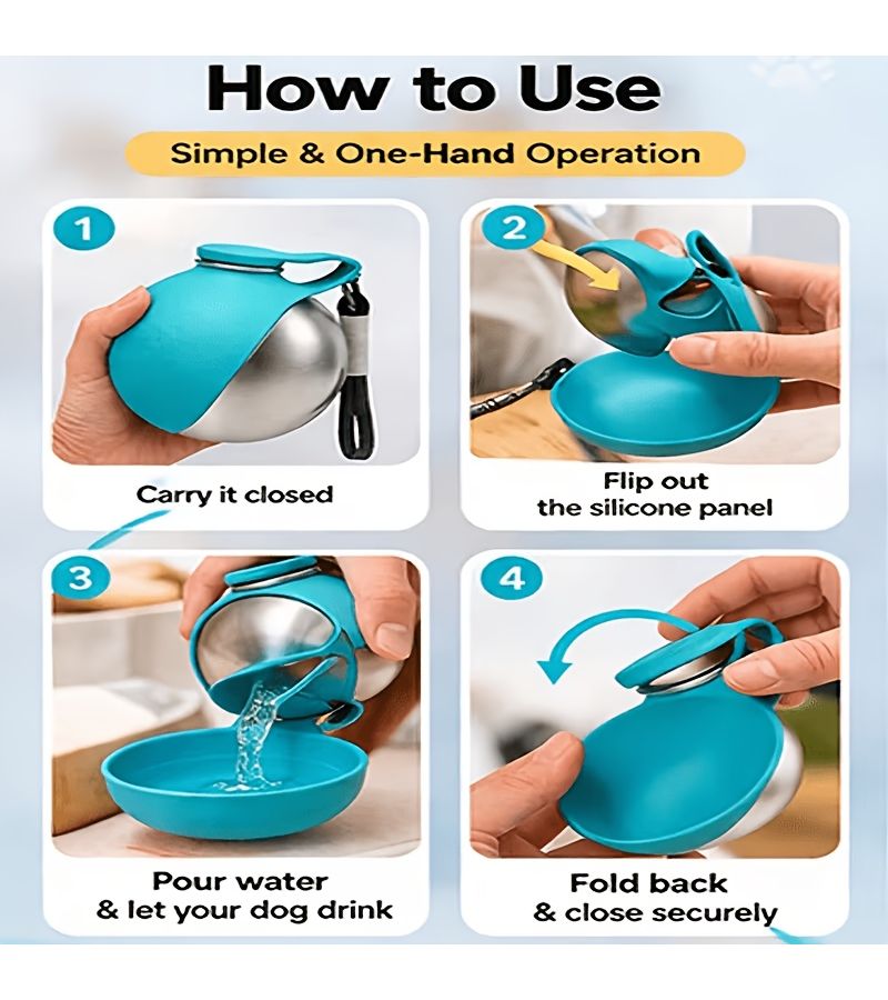Stainless Steel Pet Water Bottle 9.64oz Dog Cat Leak Proof Travel Cup With Pink Foldable Bowls Outdoor Hiking Walking Portable Pets Water Dispenser - Image 5