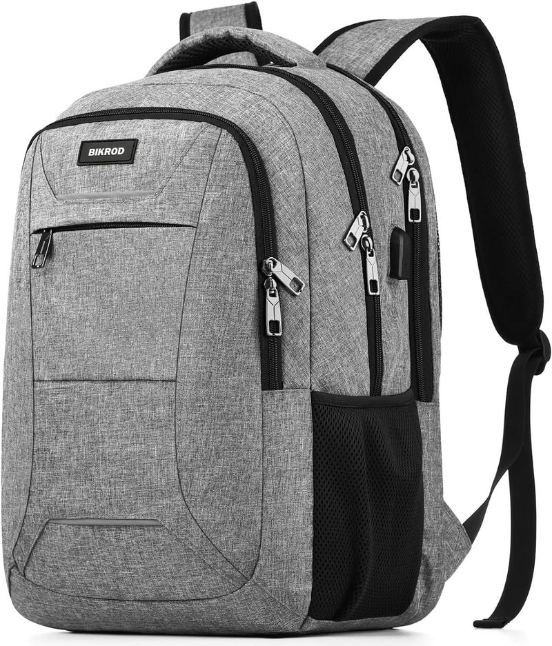 BIKROD Laptop Backpack for Men and Women 17 Inch Large School Backpacks for Teens Business Anti Theft Durable Travel Back Pack Water Resistant Computer Bag with USB Charging Port Grey
