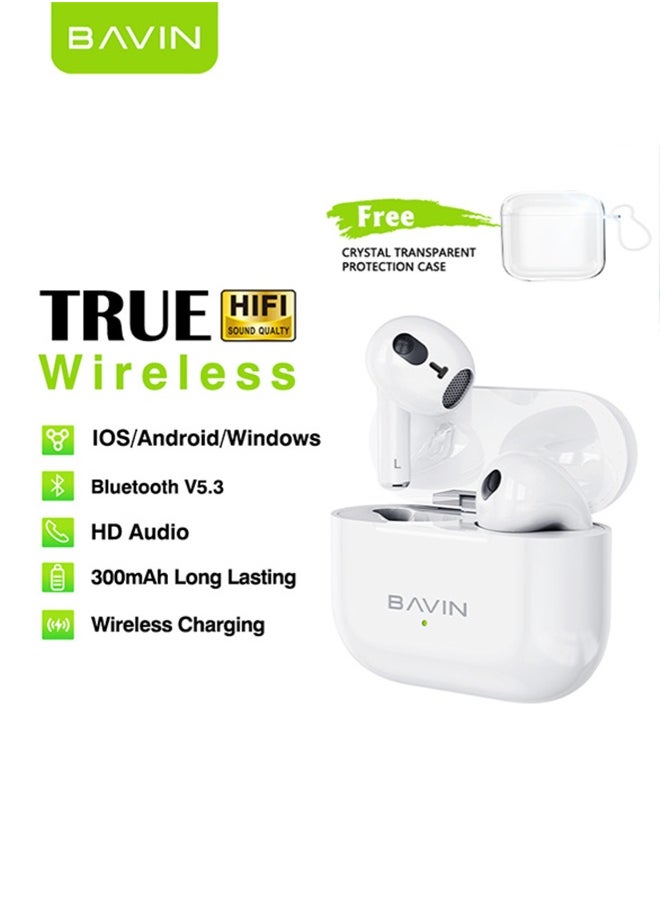 Bavin BAVIN TWS True Wireless Earbuds, Bluetooth 5.3 Headphones Touch Control 8h Playtime, IPX5 Waterproof TWS Bluetooth Earphones Hi-Fi Stereo Sound Noise Reduction Sport In-Ear Headphones with Charging Case White,  Bluetooth For iPhone, Android And More  - Image 1