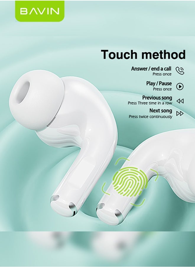 Bavin - BAVIN TWS True Wireless Earbuds, Bluetooth 5.3 Headphones Touch Control 8h Playtime, IPX5 Waterproof TWS Bluetooth Earphones Hi-Fi Stereo Sound Noise Reduction Sport In-Ear Headphones with Charging Case White,  Bluetooth For iPhone, Android And More - Image 1