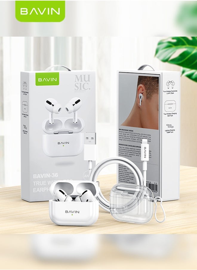 Bavin - BAVIN TWS True Wireless Earbuds, Bluetooth 5.3 Headphones Touch Control 8h Playtime, IPX5 Waterproof TWS Bluetooth Earphones Hi-Fi Stereo Sound Noise Reduction Sport In-Ear Headphones with Charging Case White,  Bluetooth For iPhone, Android And More - Image 1