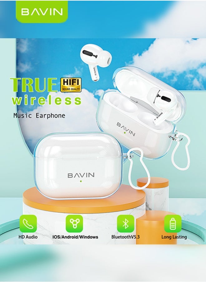 Bavin BAVIN TWS True Wireless Earbuds, Bluetooth 5.3 Headphones Touch Control 8h Playtime, IPX5 Waterproof TWS Bluetooth Earphones Hi-Fi Stereo Sound Noise Reduction Sport In-Ear Headphones with Charging Case White,  Bluetooth For iPhone, Android And More  - Image 2