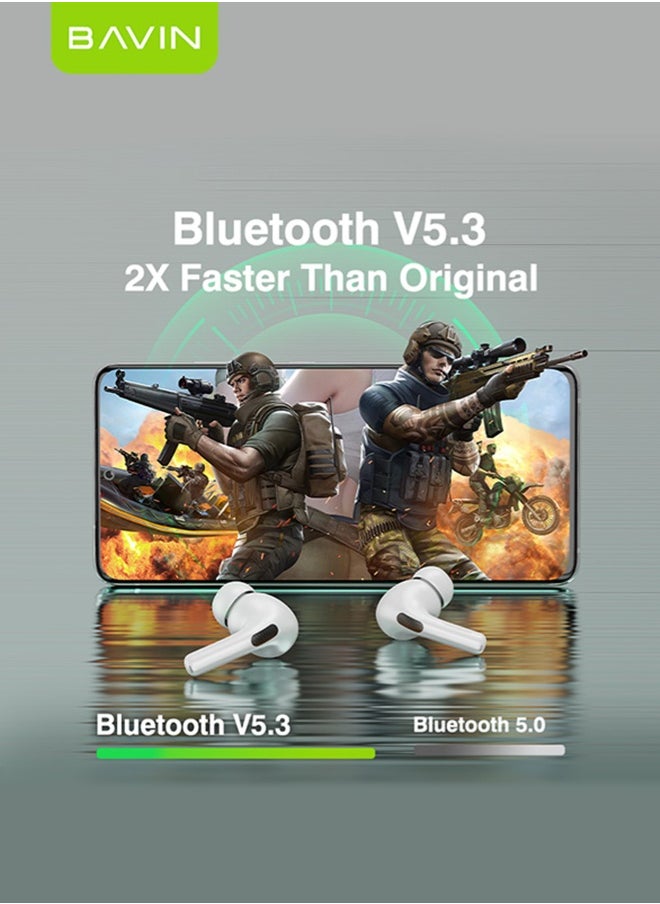 Bavin - BAVIN TWS True Wireless Earbuds, Bluetooth 5.3 Headphones Touch Control 8h Playtime, IPX5 Waterproof TWS Bluetooth Earphones Hi-Fi Stereo Sound Noise Reduction Sport In-Ear Headphones with Charging Case White,  Bluetooth For iPhone, Android And More - Image 1