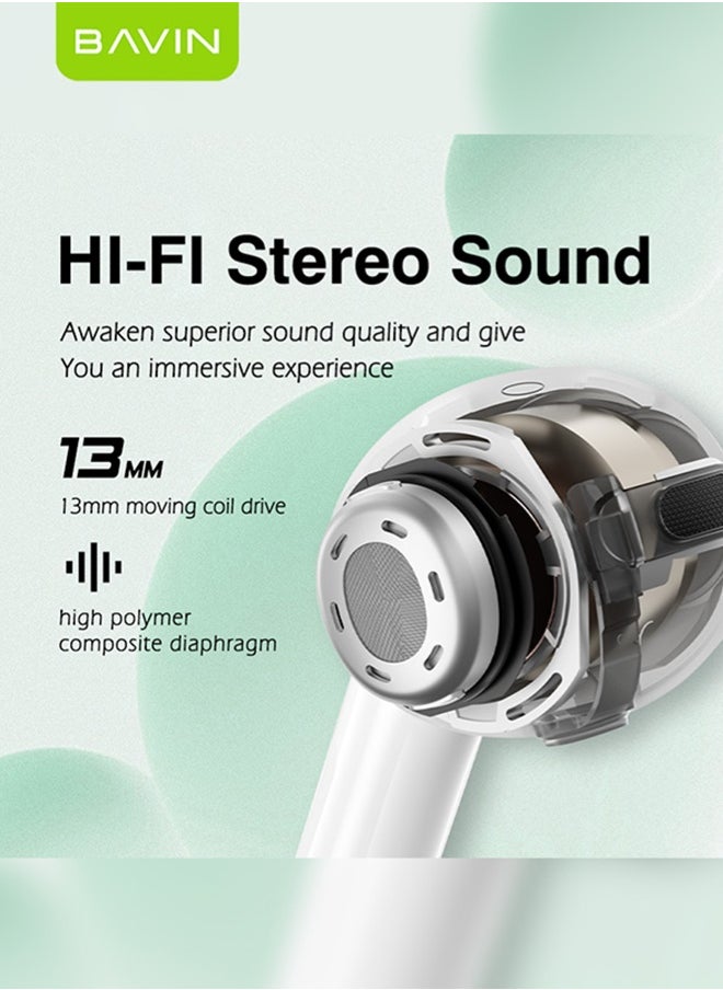 Bavin BAVIN TWS True Wireless Earbuds, Bluetooth 5.3 Headphones Touch Control 8h Playtime, IPX5 Waterproof TWS Bluetooth Earphones Hi-Fi Stereo Sound Noise Reduction Sport In-Ear Headphones with Charging Case White,  Bluetooth For iPhone, Android And More  - Image 4