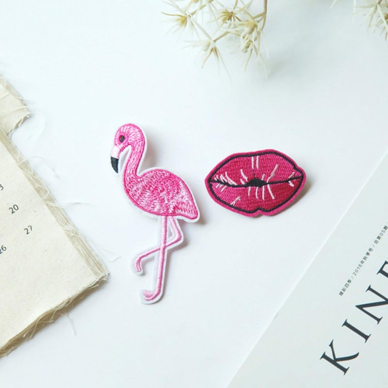 Flamingo Embroidery Iron On Patches 12 Pack For Jackets Jeans DIY Craft Decor - Image 4