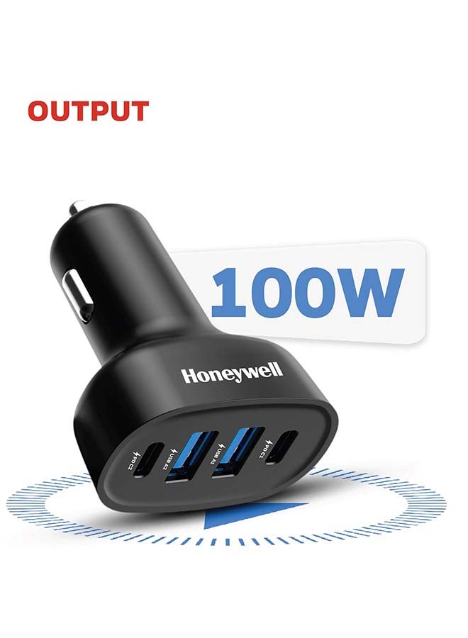 Honeywell Micro CLA 100W PD Smart Car Charger, Adapter for iPhone and Android, 2xType C & 2xUSB A Port, Ultra-Fast Charging, Compatible with All Smartphones And Tablets Black - Image 2