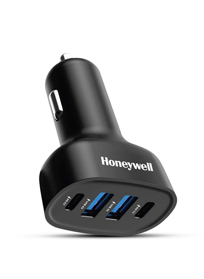 Honeywell Micro CLA 100W PD Smart Car Charger, Adapter for iPhone and Android, 2xType C & 2xUSB A Port, Ultra-Fast Charging, Compatible with All Smartphones And Tablets Black - Image 1