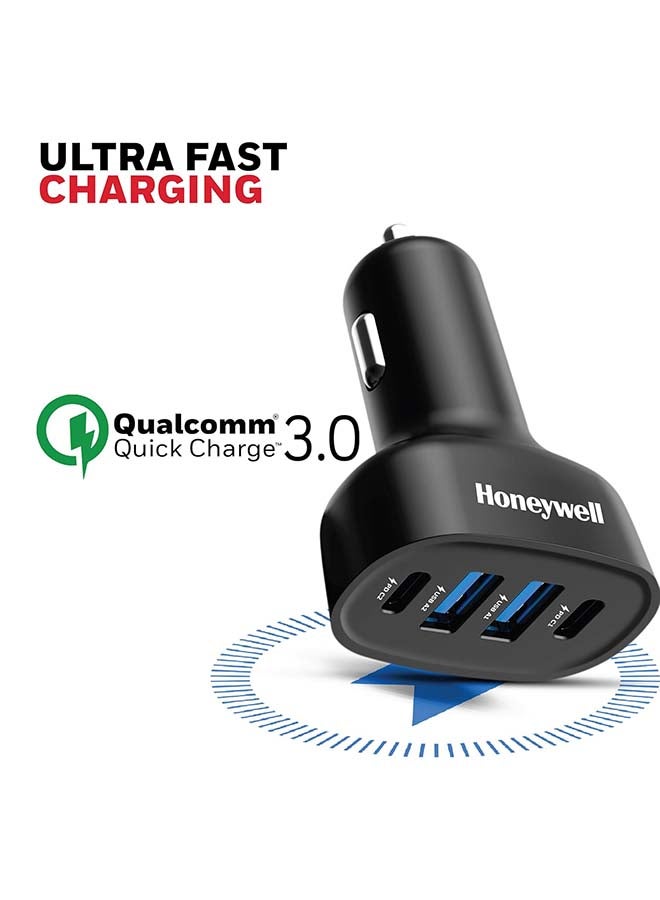 Honeywell Micro CLA 100W PD Smart Car Charger, Adapter for iPhone and Android, 2xType C & 2xUSB A Port, Ultra-Fast Charging, Compatible with All Smartphones And Tablets Black - Image 3