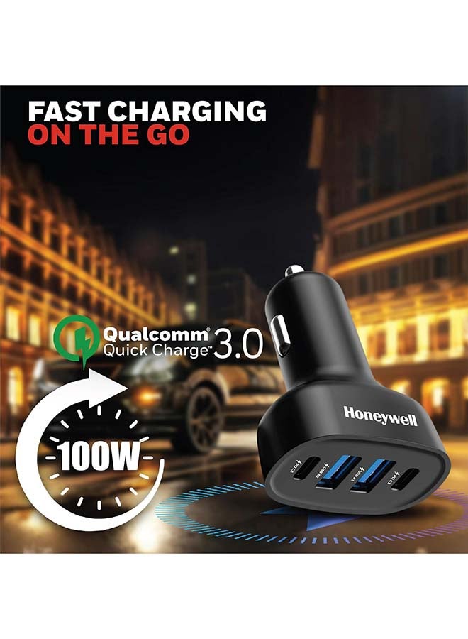 Honeywell Micro CLA 100W PD Smart Car Charger, Adapter for iPhone and Android, 2xType C & 2xUSB A Port, Ultra-Fast Charging, Compatible with All Smartphones And Tablets Black - Image 5