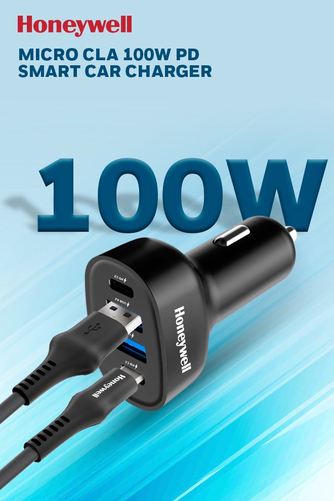 هوني ويل شاحن سيارة ذكي Micro CLA 100W PD، محول لـ iPhone و Android، 2xType C و 2xUSB A منفذ، شحن فائق السرعة، متوافق مع جميع الهواتف الذكية والأجهزة اللوحية - Image 1
