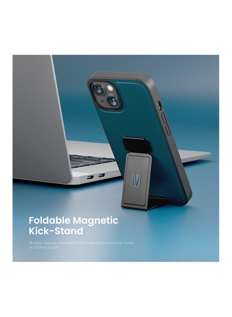 ليفيلو جراب لهاتف iPhone 14 Plus مع حامل Morphix وغطاء خلفي من جلد البولي يوريثان / جراب بحلقة مرفوعة / سهل التركيب / حماية من السقوط والاصطدام - أزرق عاصف - Image 2