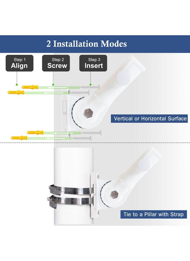 NQ NQ Flag Pole Holder Adjustable, Flag Pole Bracket for Outside House Heavy Duty Aluminum, Multi-Position Flag Pole Mounting Bracket Rust Free with Hardwares, 1" Inner Diameter (White- 1 Pack)  - Image 4