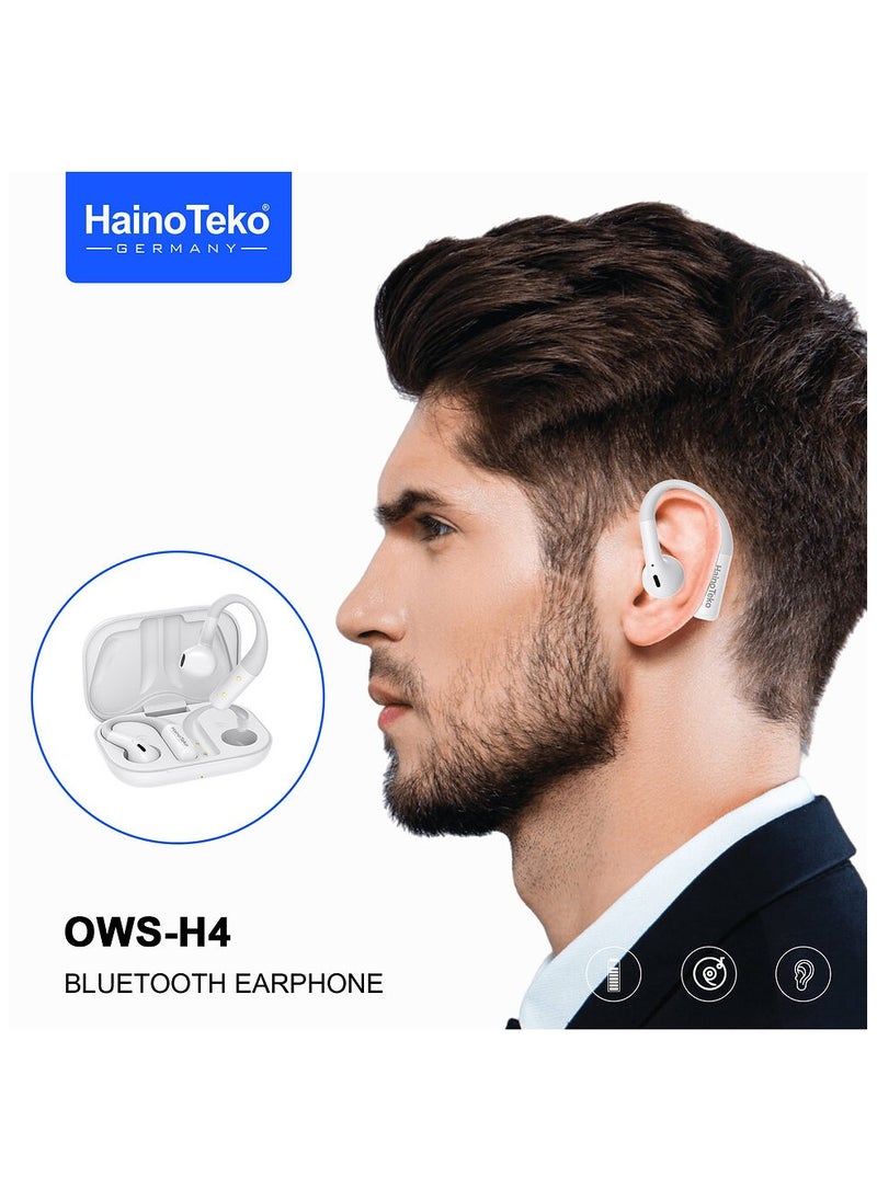 Haino Teko - HainoTeko Germany OWS-H4 OpenFit Bluetooth Earphone With High-quality sound performance Touch Controls and Noise Cancellation White - Image 1