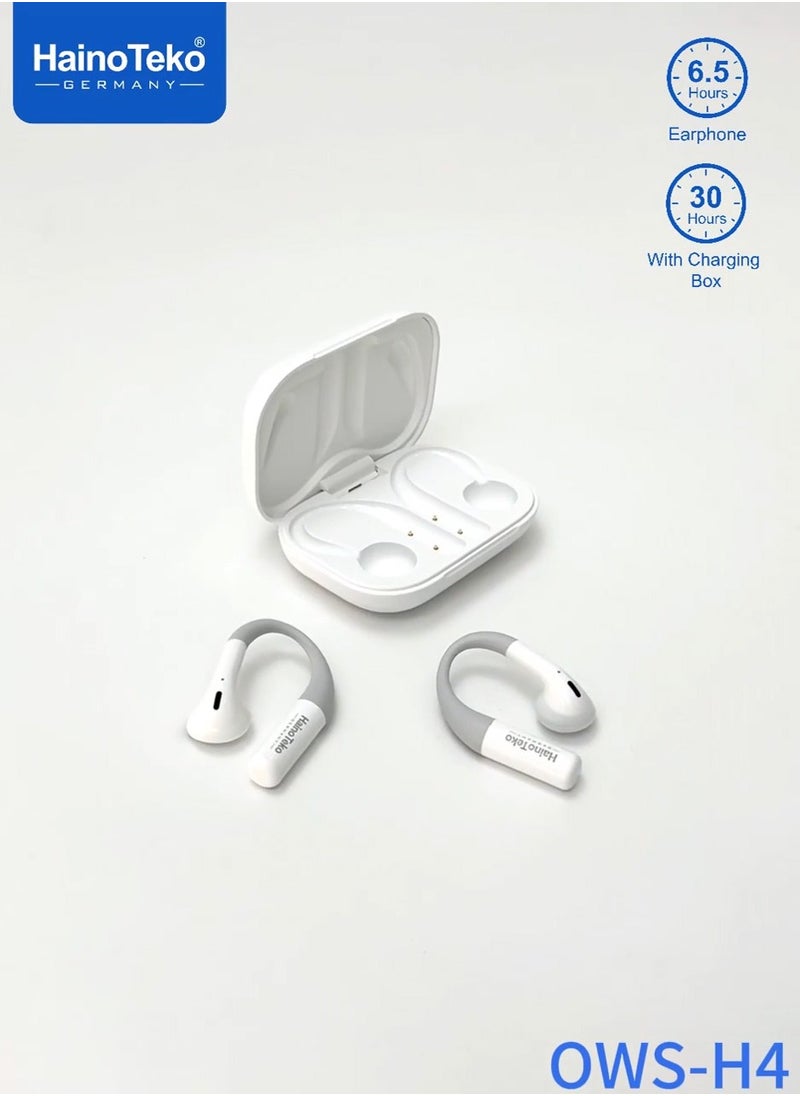 Haino Teko - HainoTeko Germany OWS-H4 OpenFit Bluetooth Earphone With High-quality sound performance Touch Controls and Noise Cancellation White - Image 1