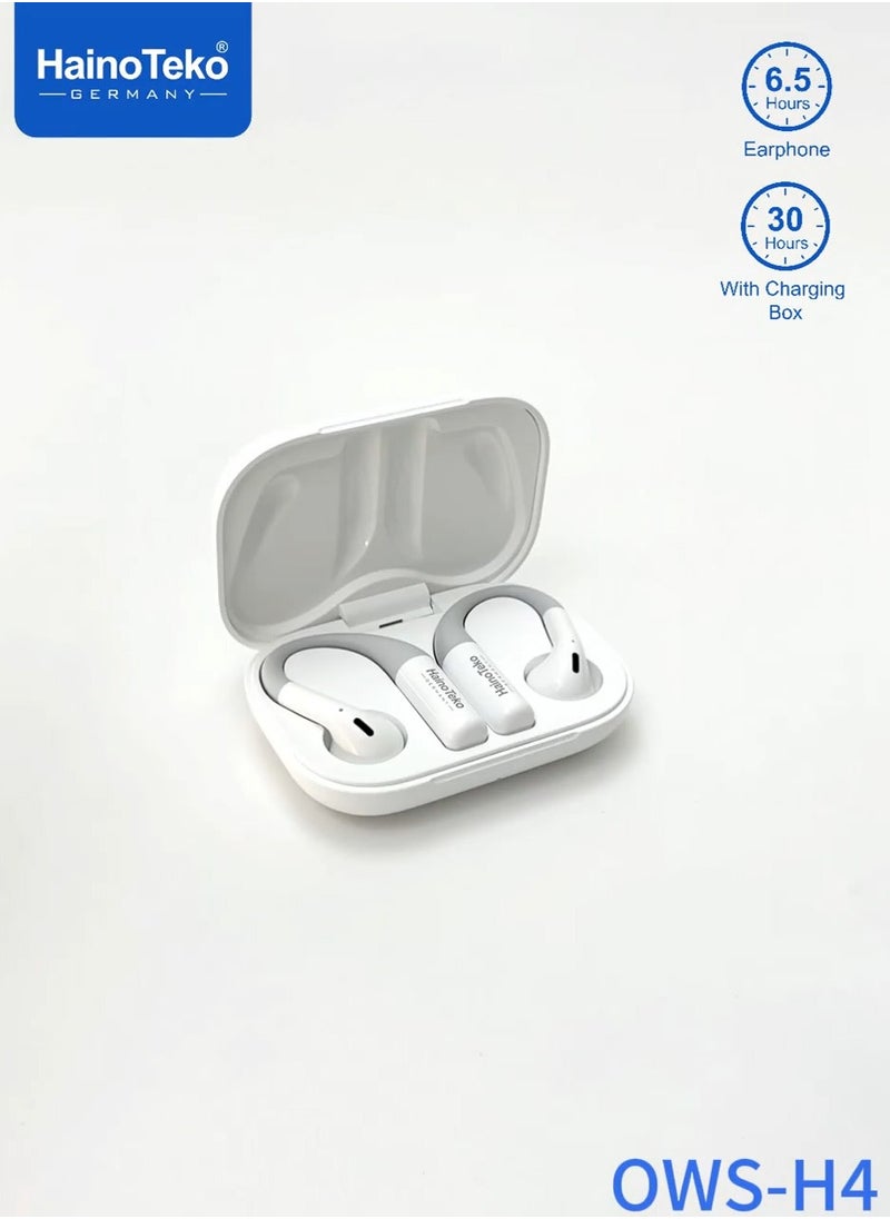 Haino Teko - HainoTeko Germany OWS-H4 OpenFit Bluetooth Earphone With High-quality sound performance Touch Controls and Noise Cancellation White - Image 1