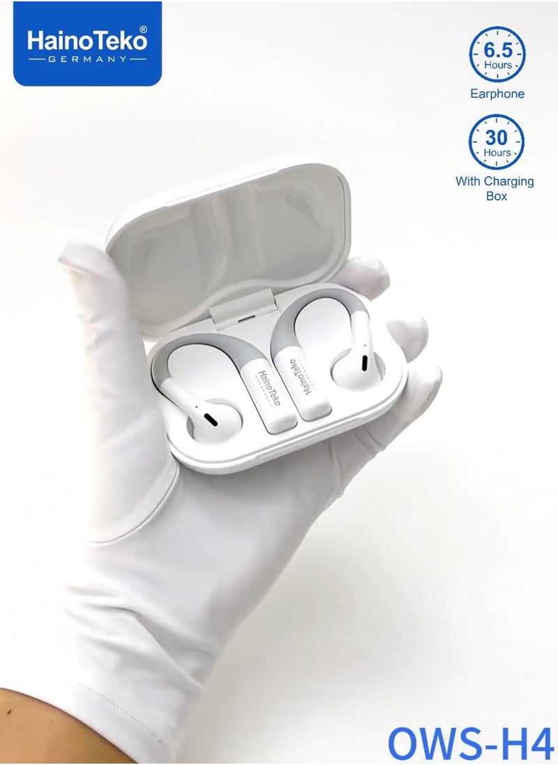 Haino Teko - HainoTeko Germany OWS-H4 OpenFit Bluetooth Earphone With High-quality sound performance Touch Controls and Noise Cancellation White - Image 1
