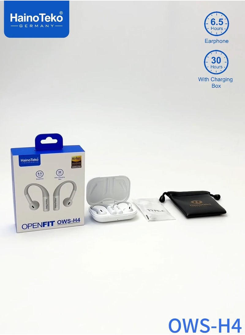 Haino Teko - HainoTeko Germany OWS-H4 OpenFit Bluetooth Earphone With High-quality sound performance Touch Controls and Noise Cancellation White - Image 1
