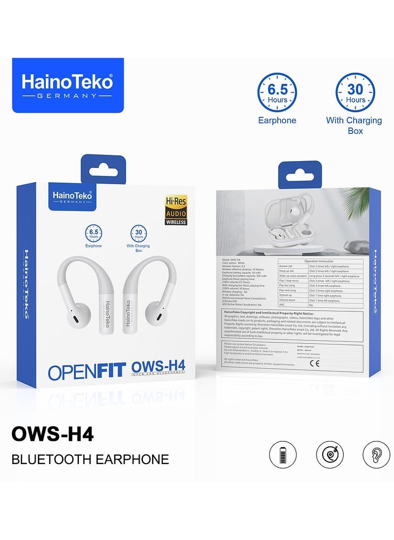 Haino Teko - HainoTeko Germany OWS-H4 OpenFit Bluetooth Earphone With High-quality sound performance Touch Controls and Noise Cancellation White - Image 1