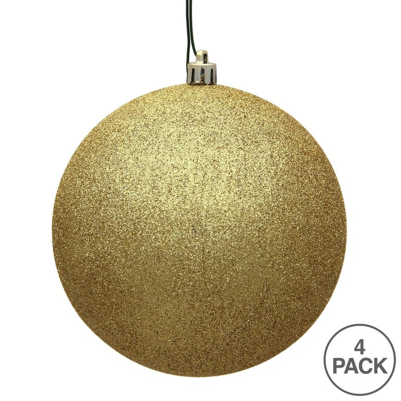 Vickerman 6"" Christmas Ornament Ball  Gold Glitter Finish  Shatterproof Plastic  Holiday Christmas Tree Decoration  4 Pack- Ready to Hang - Image 5