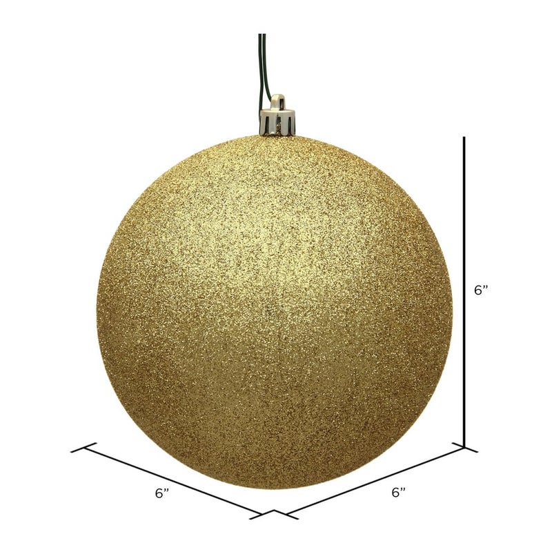 Vickerman 6"" Christmas Ornament Ball  Gold Glitter Finish  Shatterproof Plastic  Holiday Christmas Tree Decoration  4 Pack- Ready to Hang - Image 2