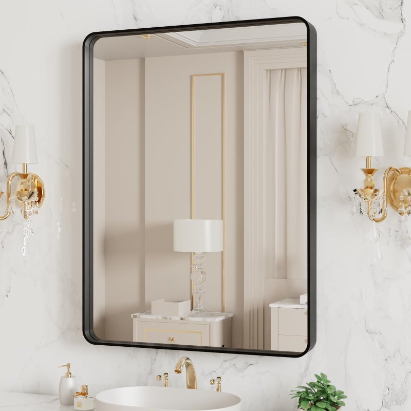 LOAAO 20X16 Inch Black Metal Framed Bathroom Mirror for Wall, Matte Black Bathroom Vanity Mirror Farmhouse, Large Rounded Rectangle Mirror, Anti-Rust, Hangs Horizontally or Vertically - Image 3