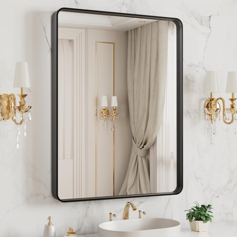 LOAAO 20X16 Inch Black Metal Framed Bathroom Mirror for Wall, Matte Black Bathroom Vanity Mirror Farmhouse, Large Rounded Rectangle Mirror, Anti-Rust, Hangs Horizontally or Vertically - Image 1