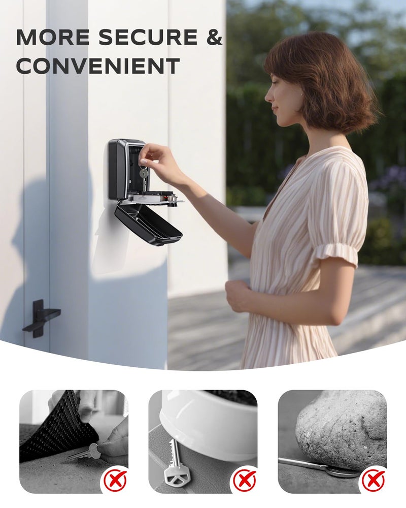 Vewaci Wall-Mounted Key Lock Box, 12 Digit Combination Lock Box for Keys with Resttable Code, Large Capacity & Weatherproof Outdoor Lockbox, Spare Key Safe Storage Lock Box for Home, Office, Garage - Image 3