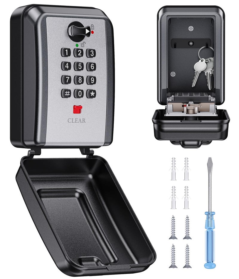 Vewaci Wall-Mounted Key Lock Box, 12 Digit Combination Lock Box for Keys with Resttable Code, Large Capacity & Weatherproof Outdoor Lockbox, Spare Key Safe Storage Lock Box for Home, Office, Garage - Image 1