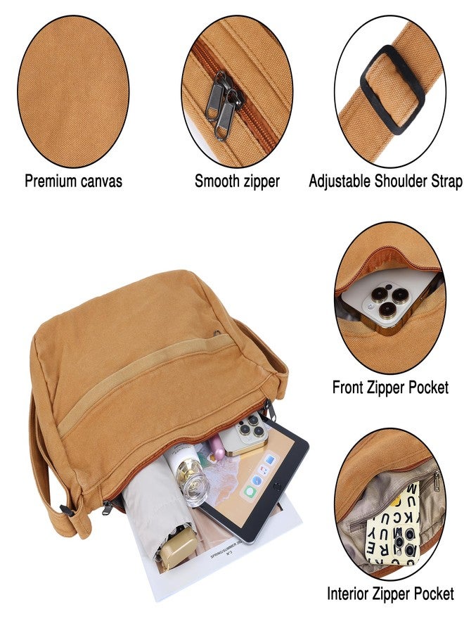 Youjaree Canvas Messenger Bag Large Hobo Crossbody Bag with Zipper Casual Shoulder Tote Handbag for Women and Men (Browm) - Image 4